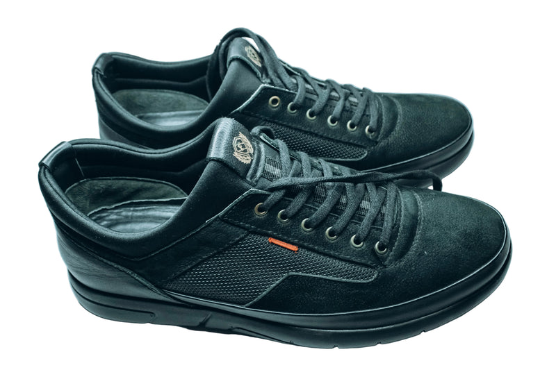 PAGGI men's black casual sneakers|Casual low-top lace-up sneaker