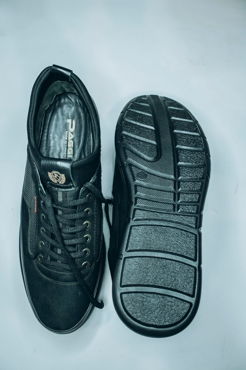 PAGGI men's black casual sneakers|Casual low-top lace-up sneaker
