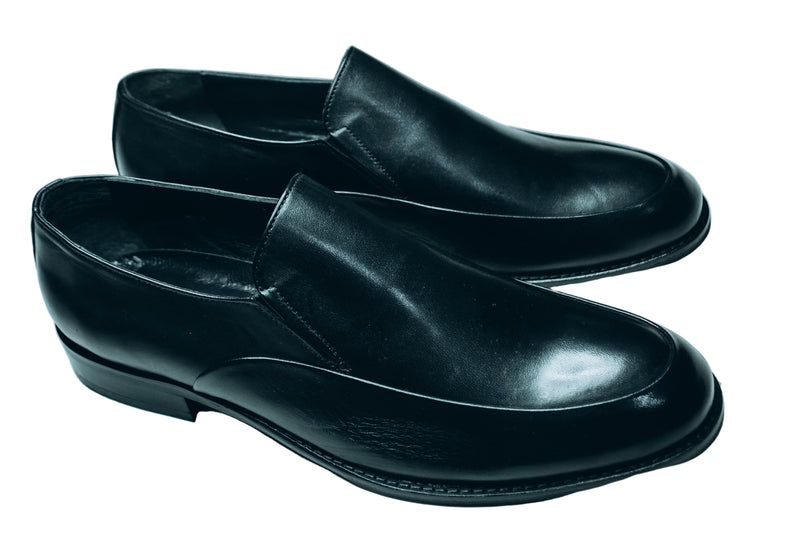 DEVELI men's black leather slip-on shoes|moccasins|for a smart-casual look to wearing with a formal suit