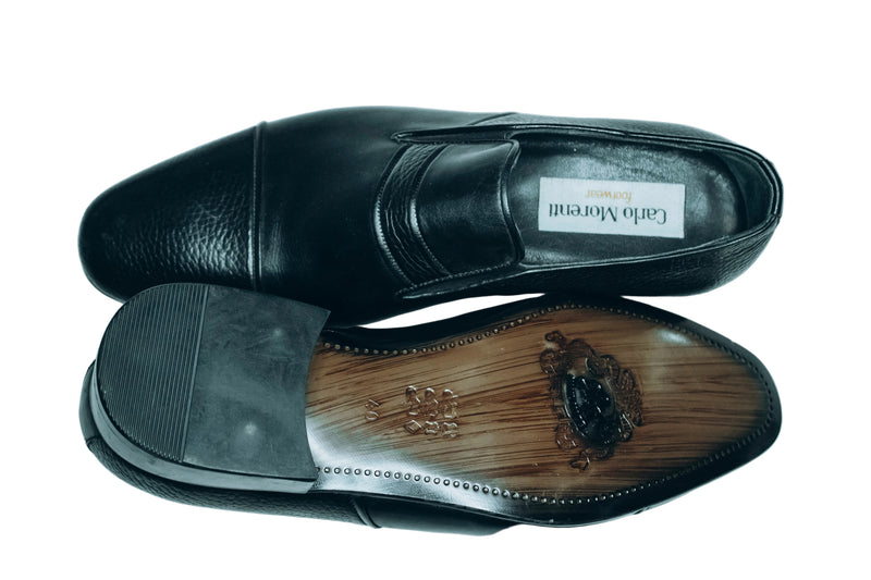 Carlo Moretti black slip-on dress shoes|a style of men's formal footwear
