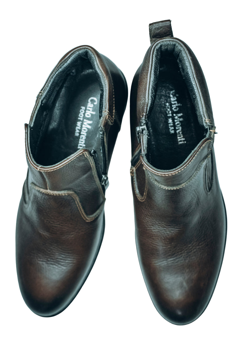 Carlo Morenti brown leather ankle boots|Micropore material| made in Turkey