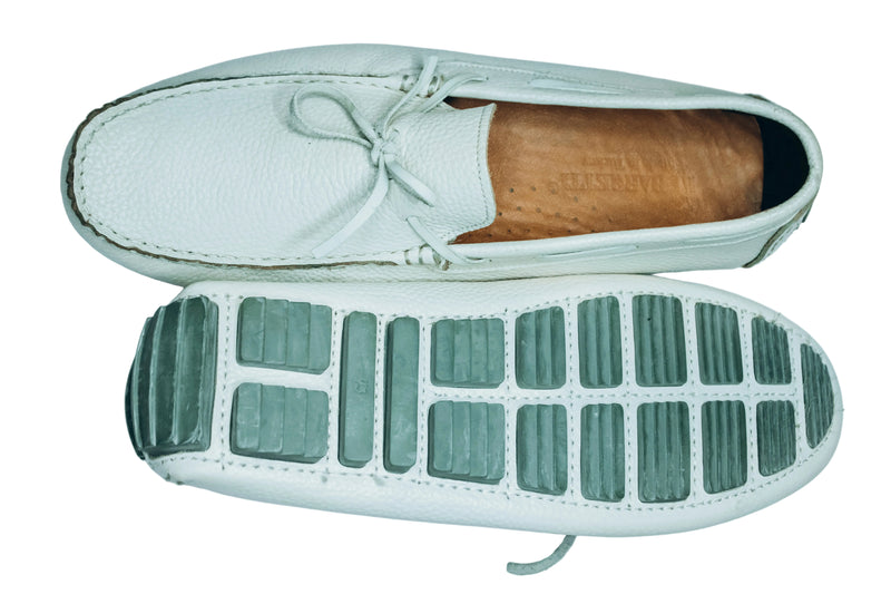GISTER Men's white leather driving moccasin shoes|