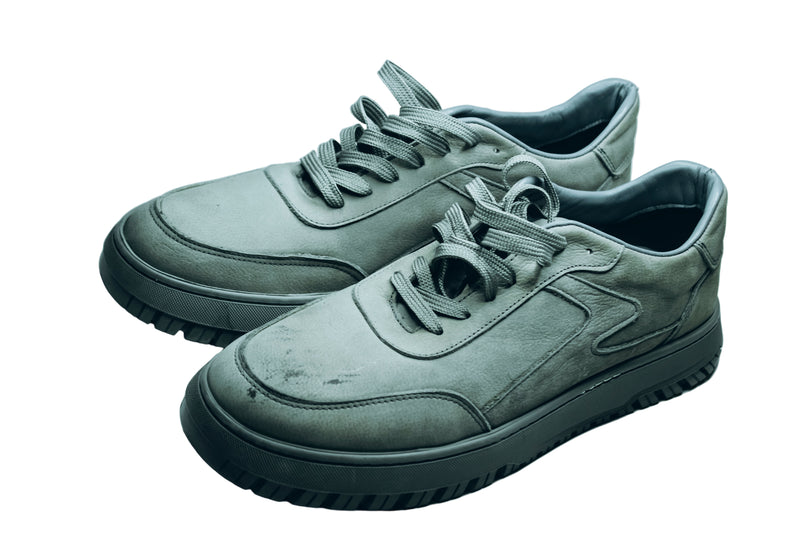 chunky, low-top grey sneakers