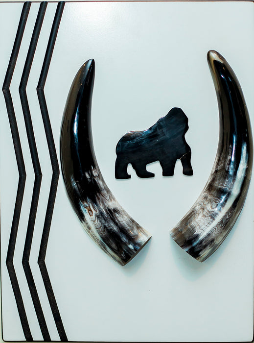 Decorative wall art with two large black horns and a bear silhouette Canvas Print Wall Art - Small 60x30