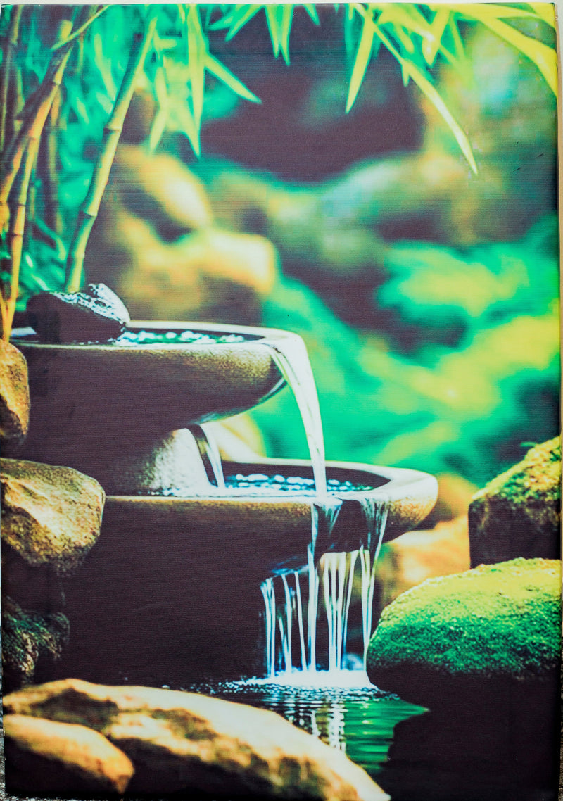 Canvas print of a water fountain and bamboo on a marble surface Canvas Print Wall Art - Small 60 x 30