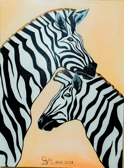 Painting of two zebras embracing Canvas Print Wall Art - Small 60x 30