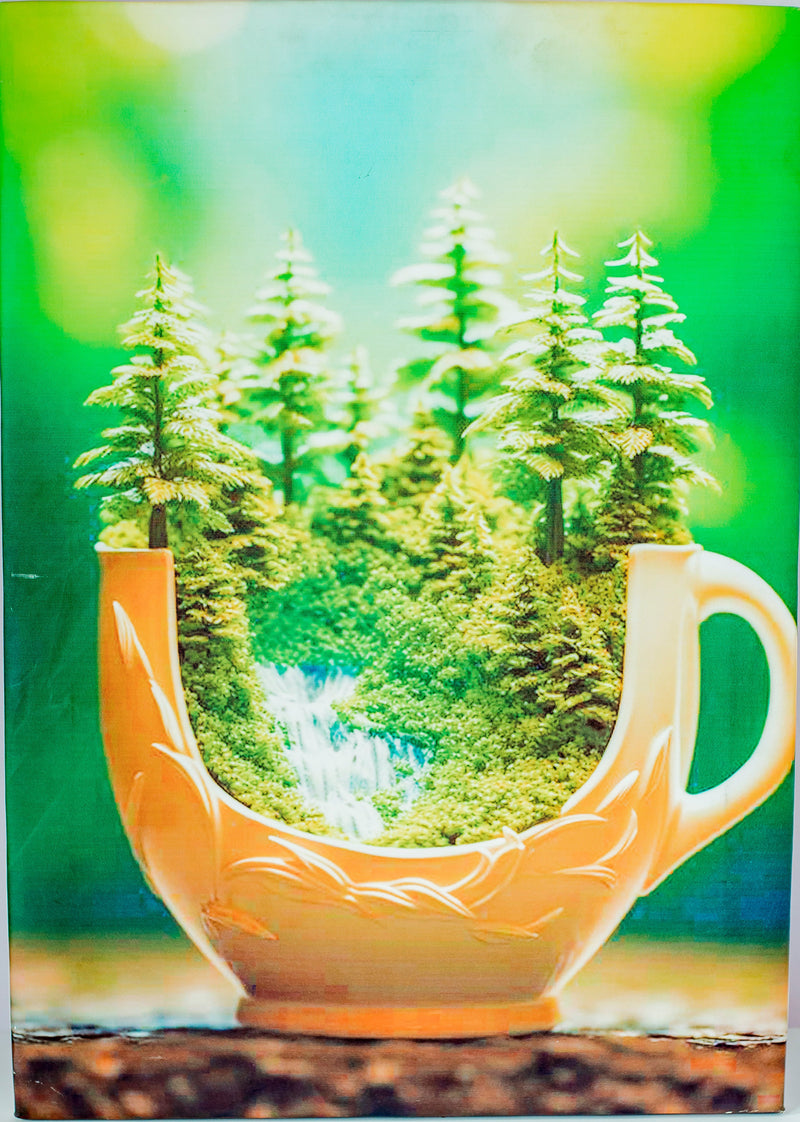 Canvas print of a forest scene inside a teacup|Modern Art Canvas Painting Framed Artwork Aesthetic Poster for Living Room Bedroom Office Home Decor|60x30