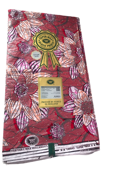 Grand Super-Wax| veritable Wax-Hollandais by VLISCO|Red color design| Hand and Machine Washable