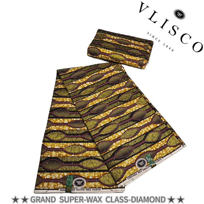 Grand Super-Wax Class-Diamond|VLISCO fabric with green and gold pattern