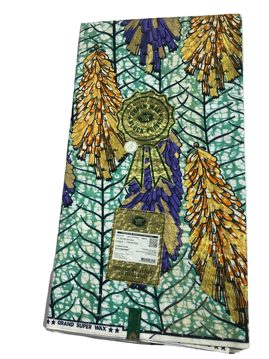 Grand Super-Wax |with a colorful design featuring trees and a medallion