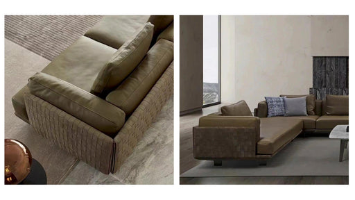 Brown sectional sofa in a modern living room setting