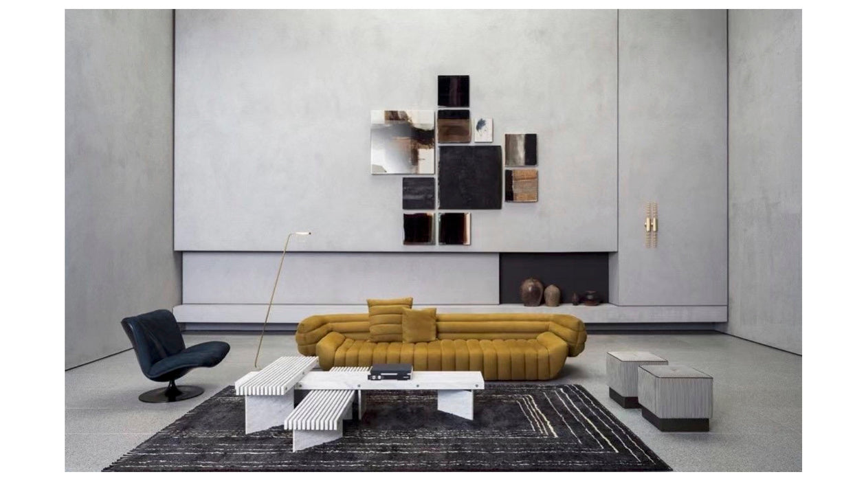 Nordic High End Genuine Leather Corner Sofa Set 7 Seater Sectional Couch Italian Velvet Sectional Sofa and Chair