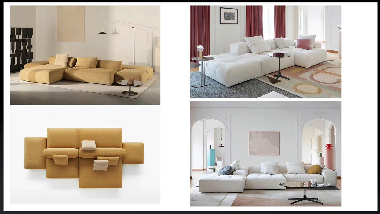 Modern Sofa Set Home Villa Furniture Couch Living Room Sofas Brown Leather Straight Modular Sectional Corner Sofa with Ottoman