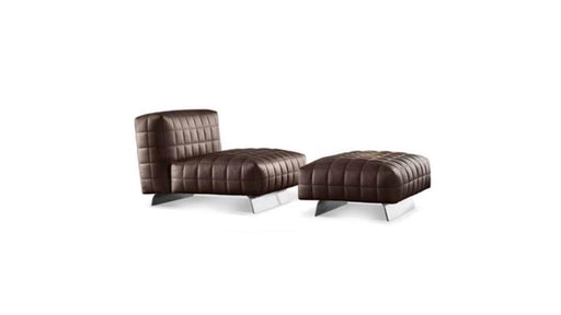 Brown leather chair and ottoman on a white background