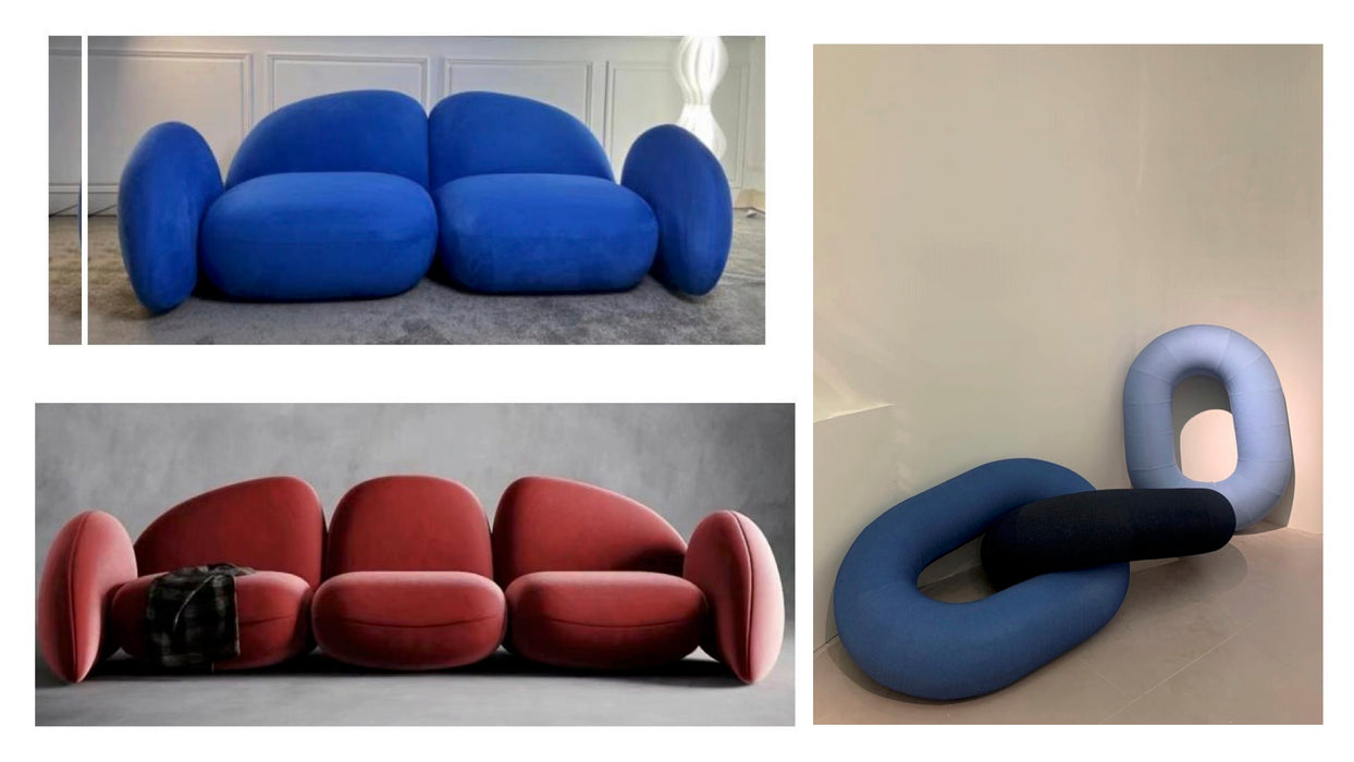 French retro small apartment living room fabric three-person stone sofa designer creative special-shaped beauty salon