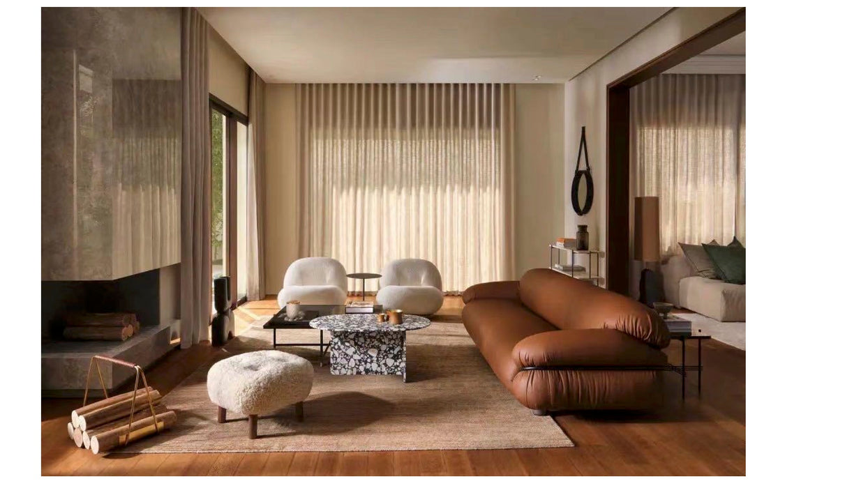 American Genuine Leather Sofa Top Layer Cowhide Light Luxury Living Room Straight Row Curved Hippo Vintage Oil Wax Leather Sofa