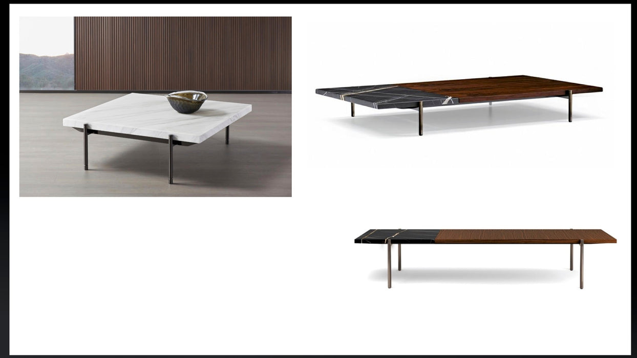 Lauren Black and Gold Marble Coffee Table with Acid Branch Wood Veneer