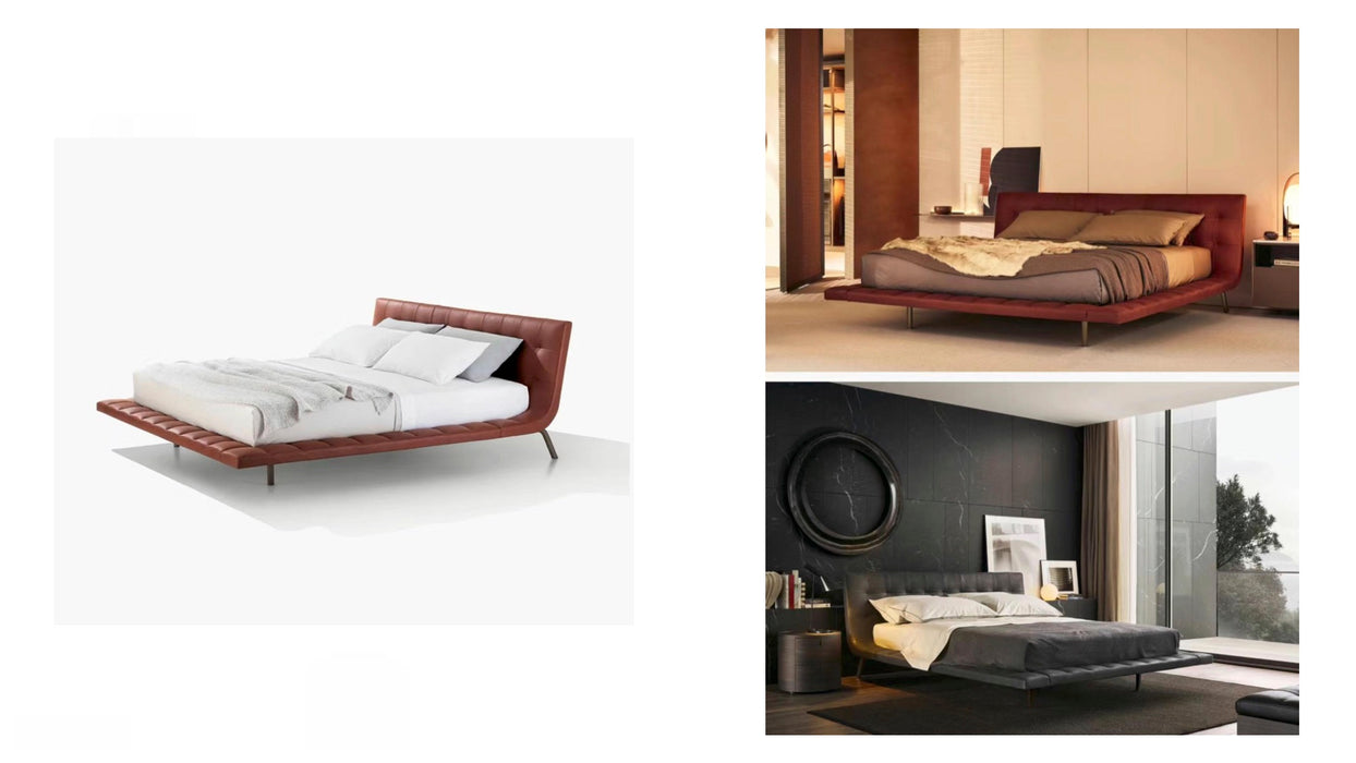 Modern Italian Design King Bed Textured Designer Leather Wood Frame with Light Luxury for Bedroom Home Decor