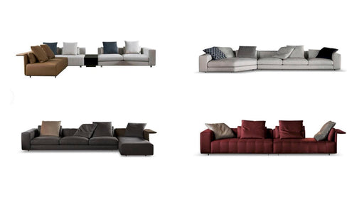 Four different designs of modern sofas on a white background