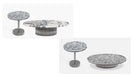 Set of marble-patterned tables on a white background