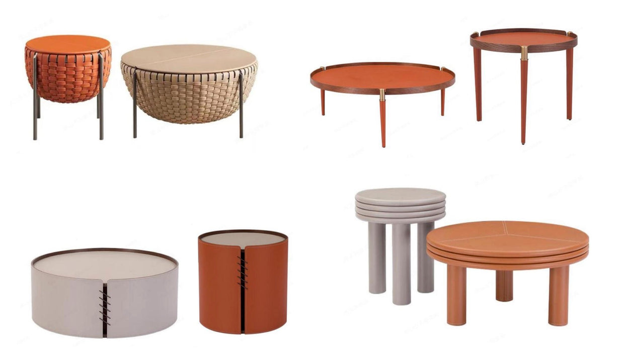 Pieces Side Table, Round Leather Coffee Table, Sofa Coffe Table, Modern Cofee Table Combination，for Bedroom Balcony Living