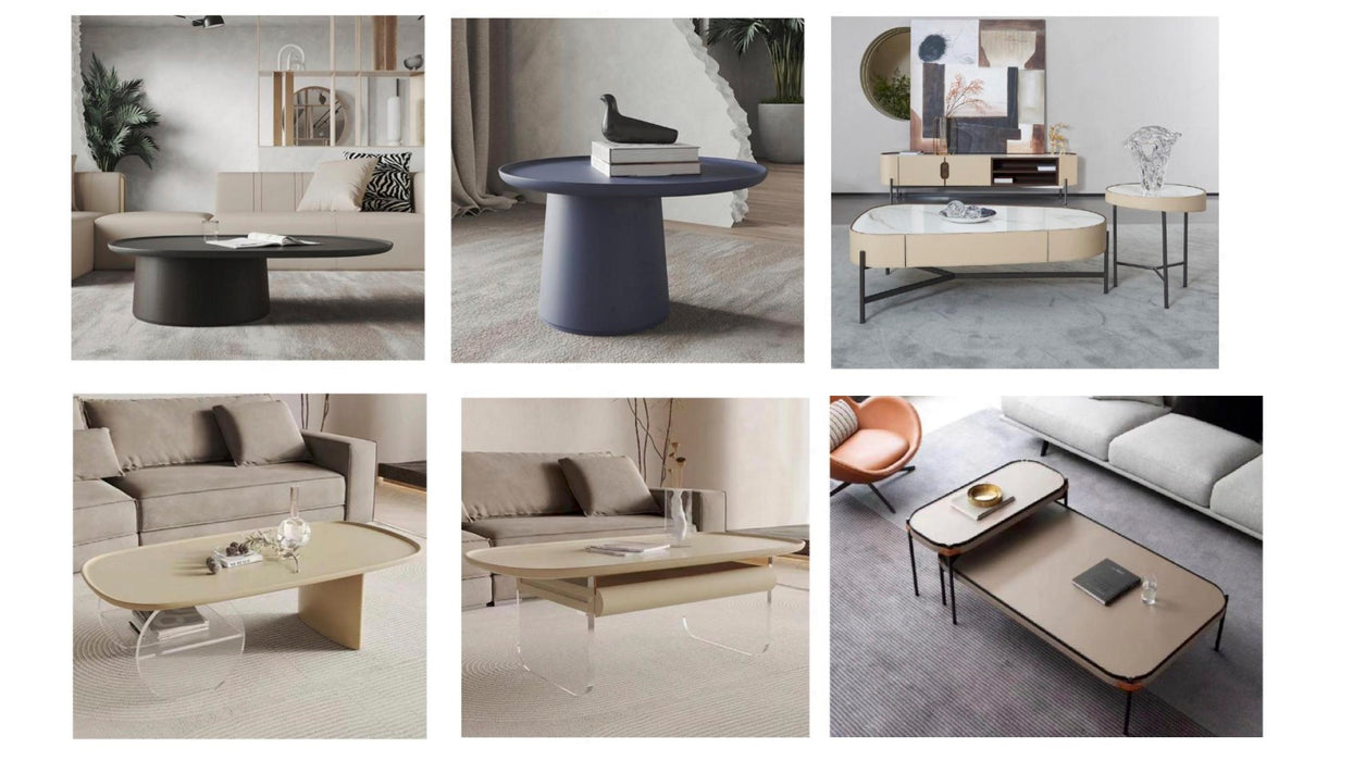 Collage of various coffee tables in a living room setting