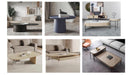Collage of various coffee tables in a living room setting