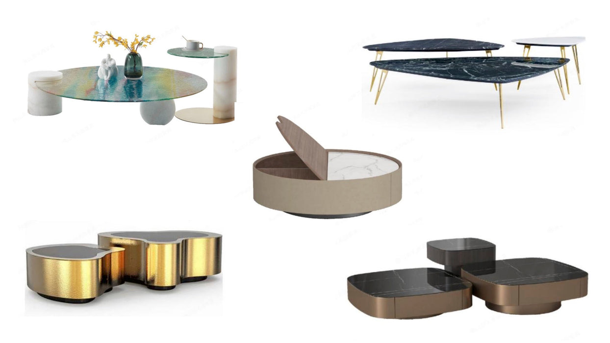 WISEMAX FURNITURE Modern Irregular Golden Coffee Table Italian Center Table Stainless Steel Base Black Glass Top Coffee Table