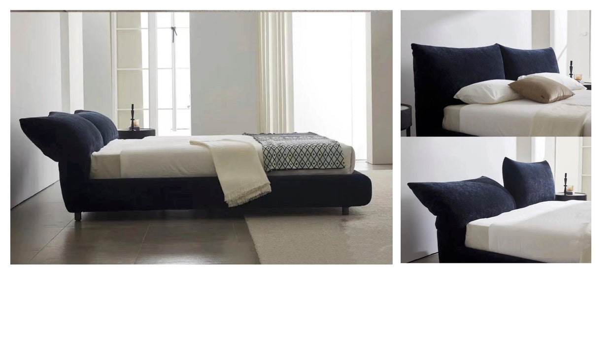 Luxury 1.8m Double Bed Italian Style Modern Simple Soft Bag Fabric Wooden Minimalist Petal Design for Master Bedroom